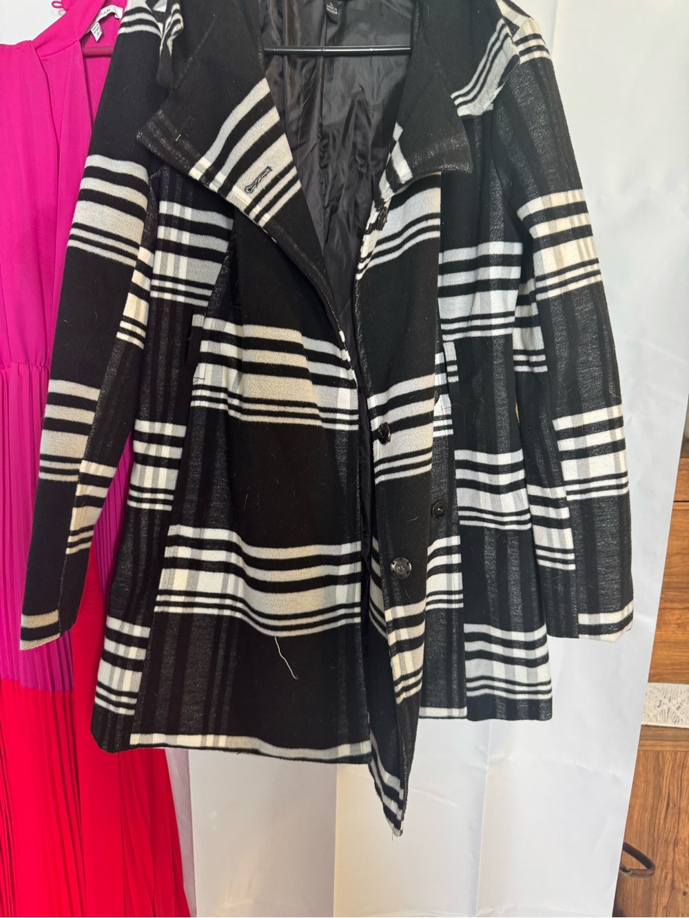 BCX Black and White Plaid Pea Coat